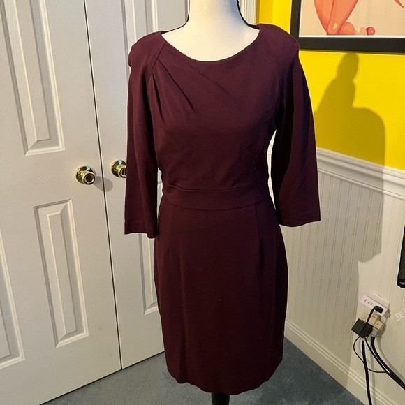 Trina Turk Wine Burgandy Dark Purple Work Dress Formal XS 3/4 Length Sleeve - Picture 2 of 5